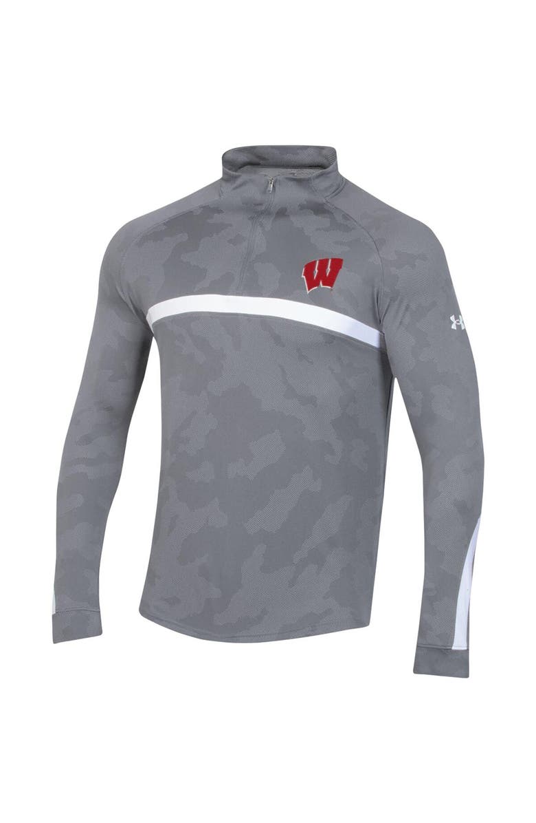 Under Armour Men's Under Armour Steel Wisconsin Badgers Game Day Camo Raglan Quarter-Zip Top, Alternate, color, Steel