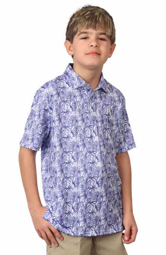 TailorByrd Kids' Stenciled Leaves Print Performance Knit Polo