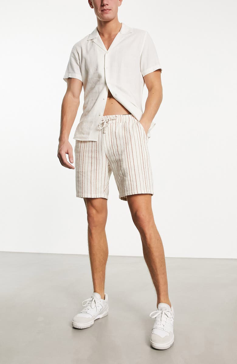 ASOS DESIGN Textured Stripe Slim Fit Cotton Shorts, Main, color, 