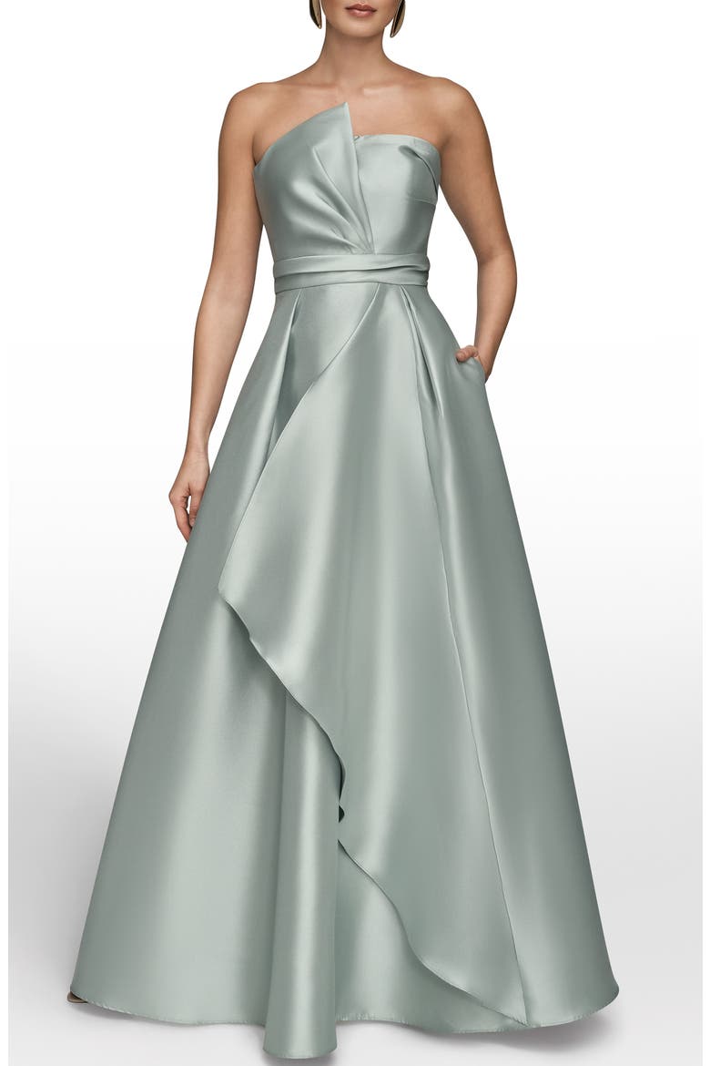 Strapless Satin Gown, Main, color, MISTY BLUE