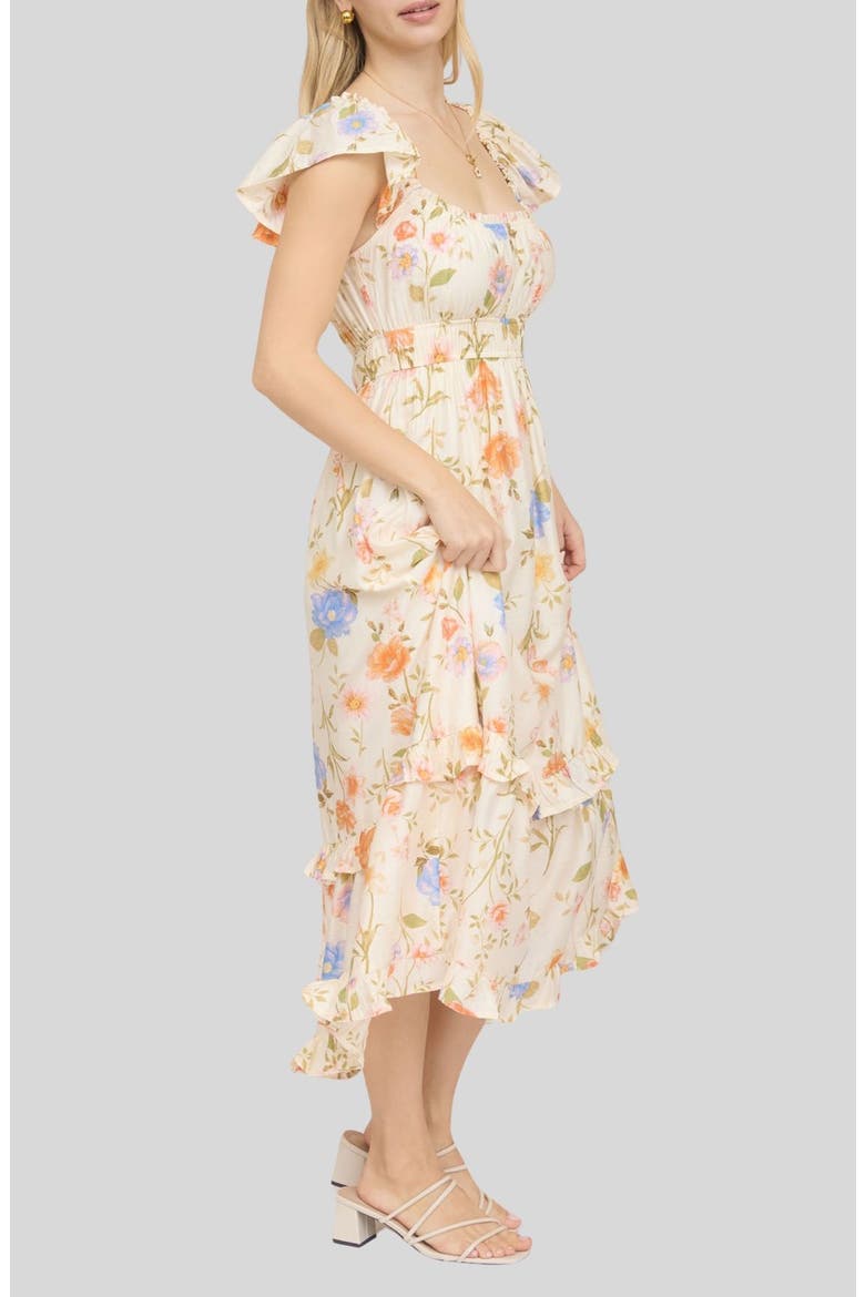 Tiered Floral Midi Dress, Alternate, color, BEIGE MULTI