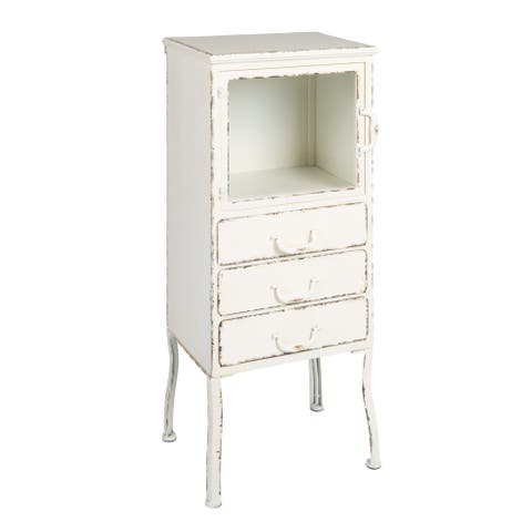 Storage Metal Cabinet With 3 Drawers, Distressed White