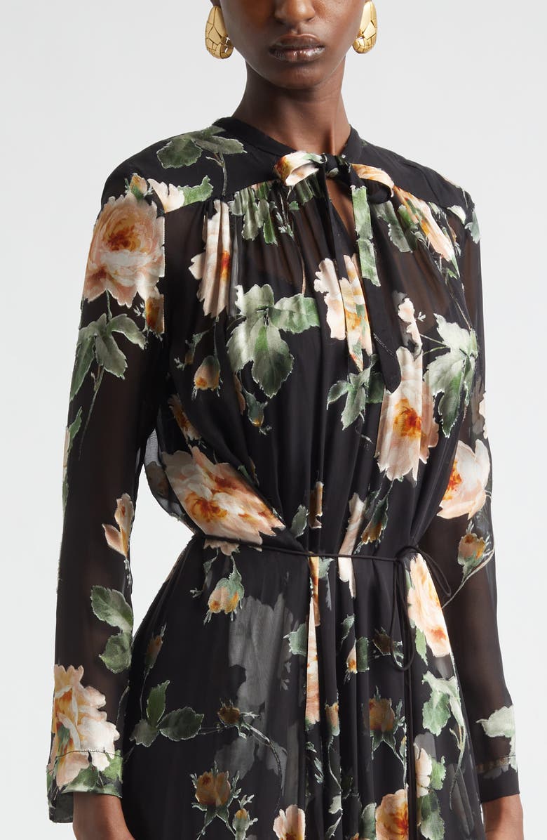 Zimmermann Luna Floral Long Sleeve Silk Burnout Maxi Dress, Alternate, color, Black Rose