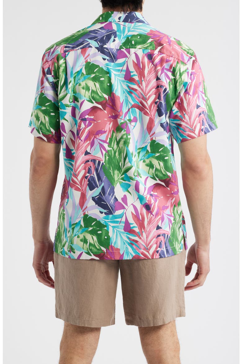 Fuego Fronds Print Silk Blend Camp Shirt, Alternate, color, VANILLA ICE