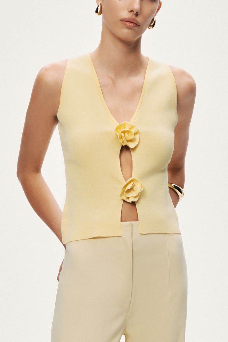 Floral Cut-Out Knit Top, Main, color, Yellow