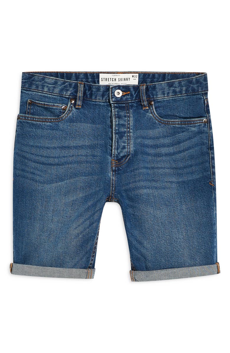 Topman Justin Skinny Fit Denim Shorts, Alternate, color, 