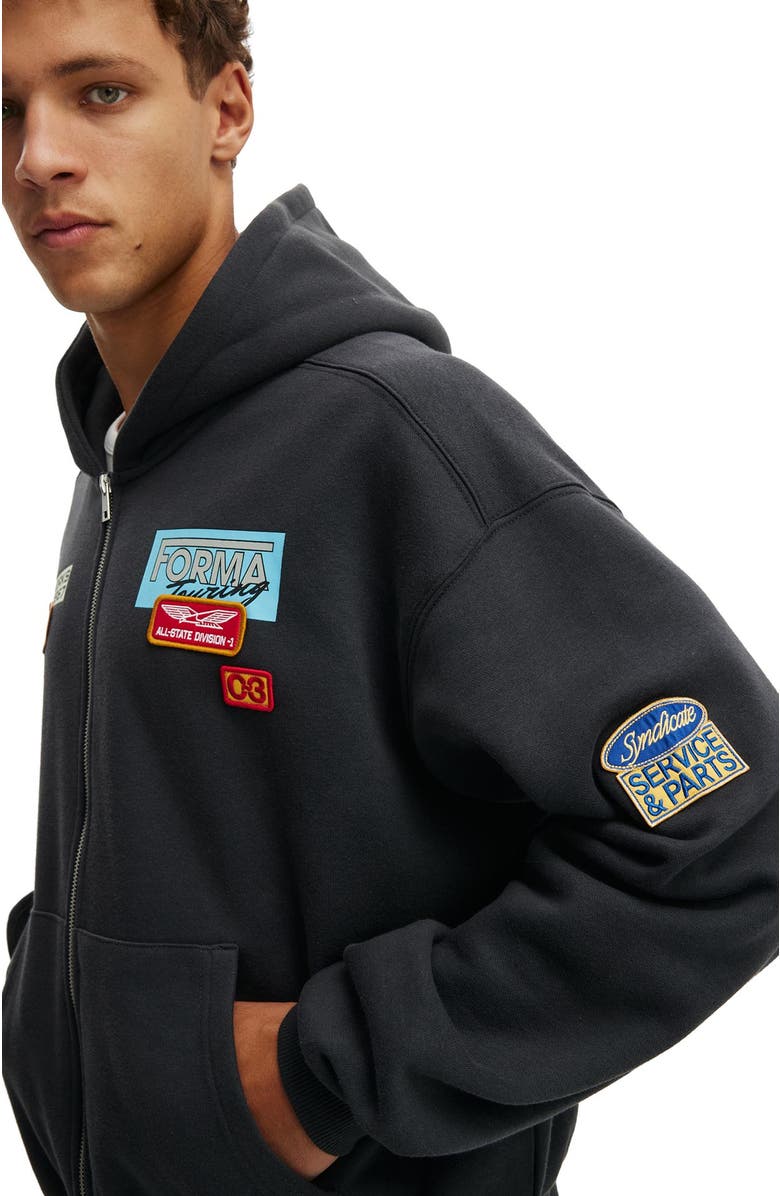 Cotton On Men's Cropped Zip Up Graphic Hoodie, Alternate, color, Washed Black  Skyworks