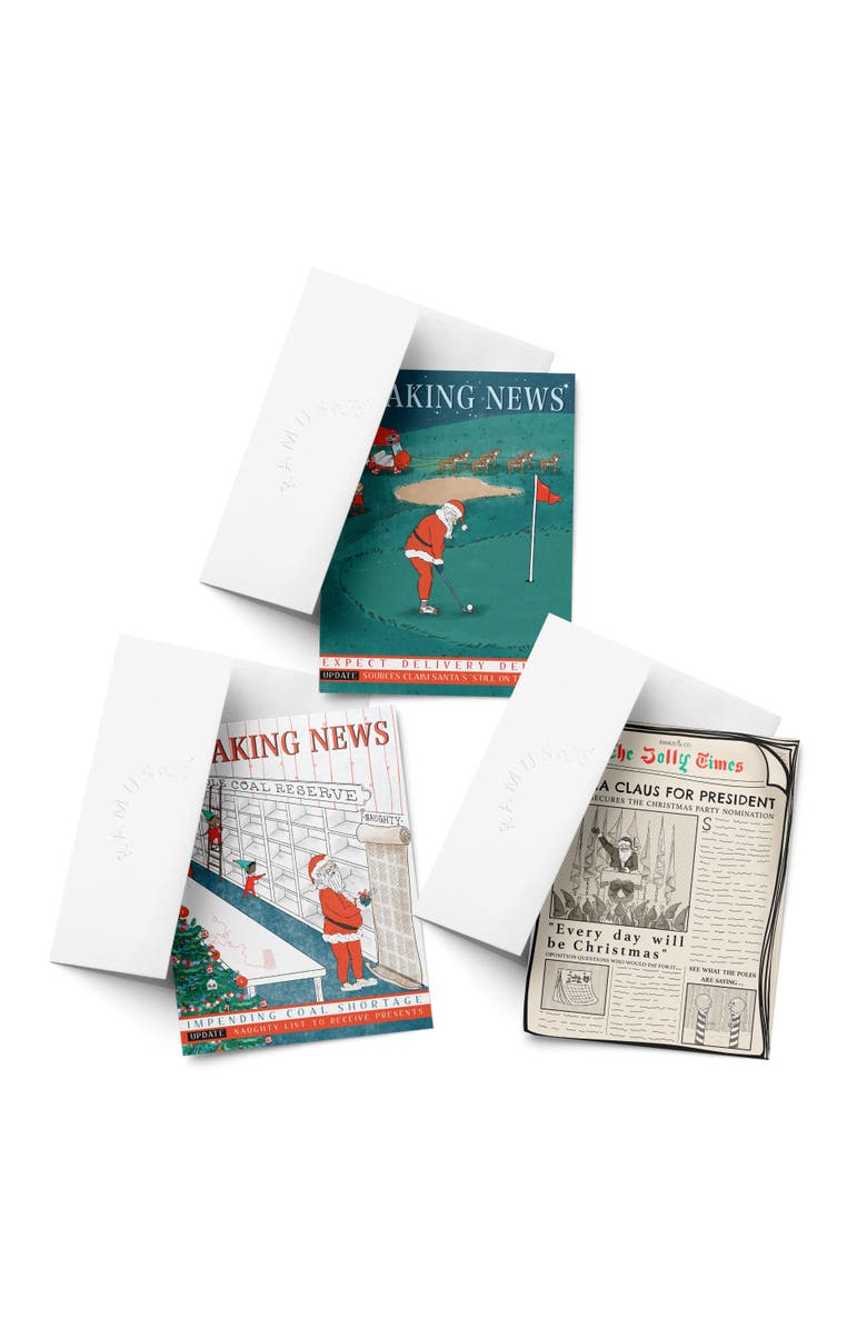 Ramus & Co Holiday Winter Card Pack (3ct, Assorted) Breaking News Coal, Breaking News Golf, Santa for Office, Main, color, Multi-Pack
