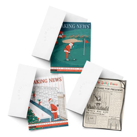 Holiday Winter Card Pack (3ct, Assorted) Breaking News Coal, Breaking News Golf, Santa for Office