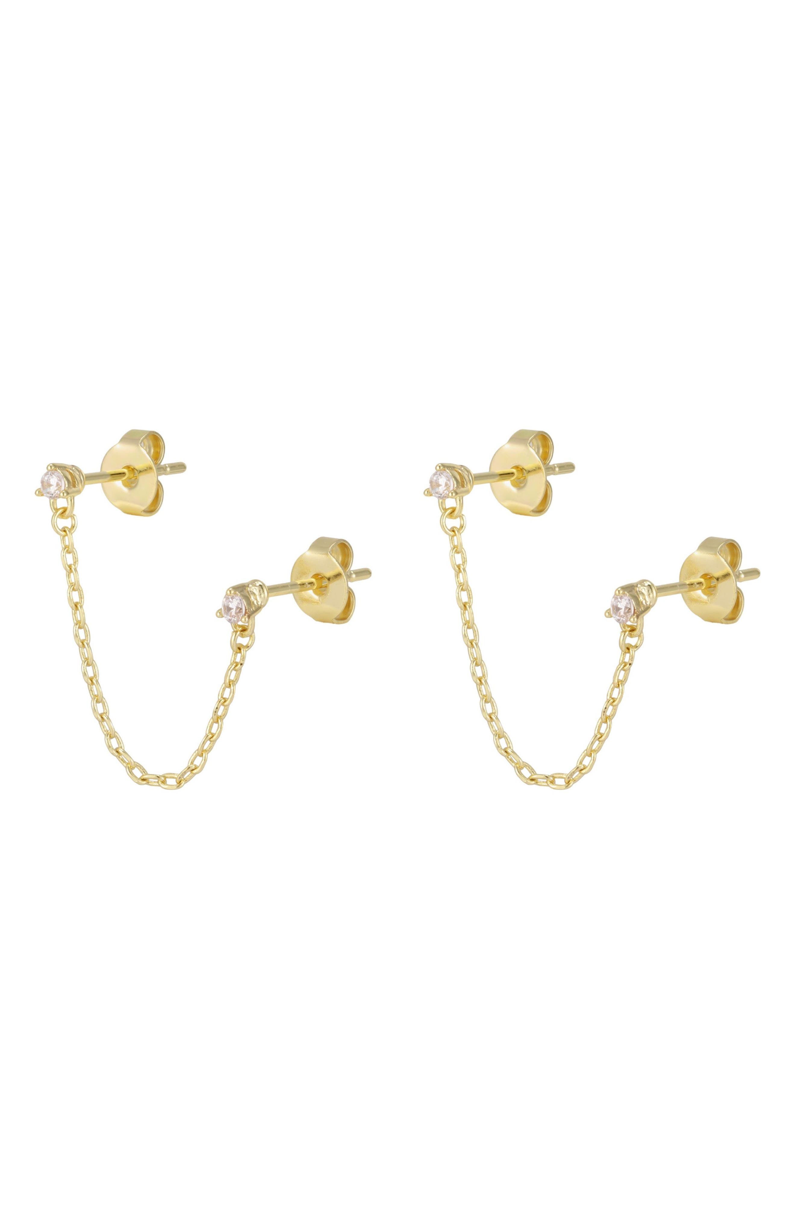Double Piercing Chain Earrings