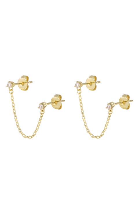 Double Piercing Chain Earrings