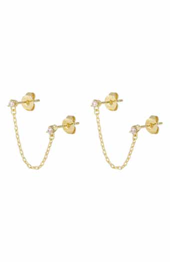 Double Piercing Chain Earrings