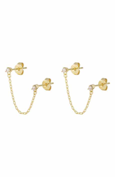 Double Piercing Chain Earrings