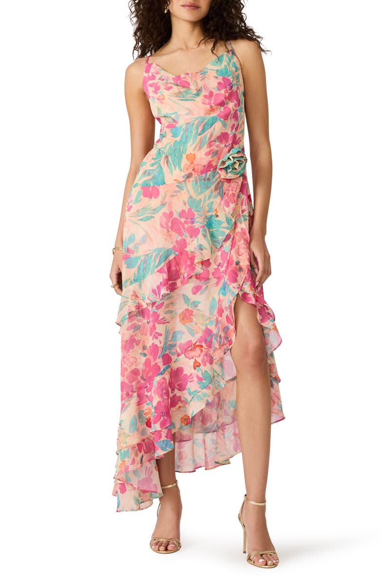 Steve Madden Sadie Floral Print Ruffle Maxi Dress, Main, color, Tropical Breeze