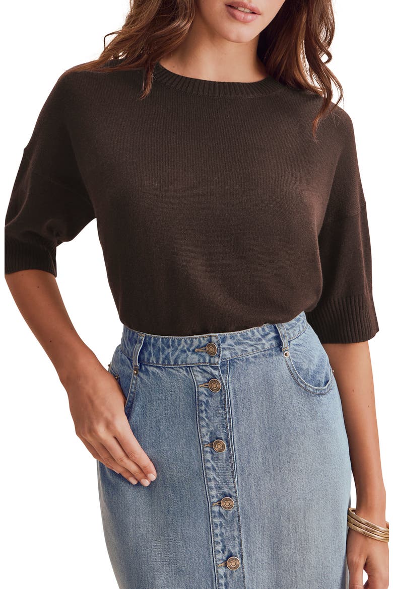 Georgie Short Sleeve Sweater, Main, color, JAVA BROWN