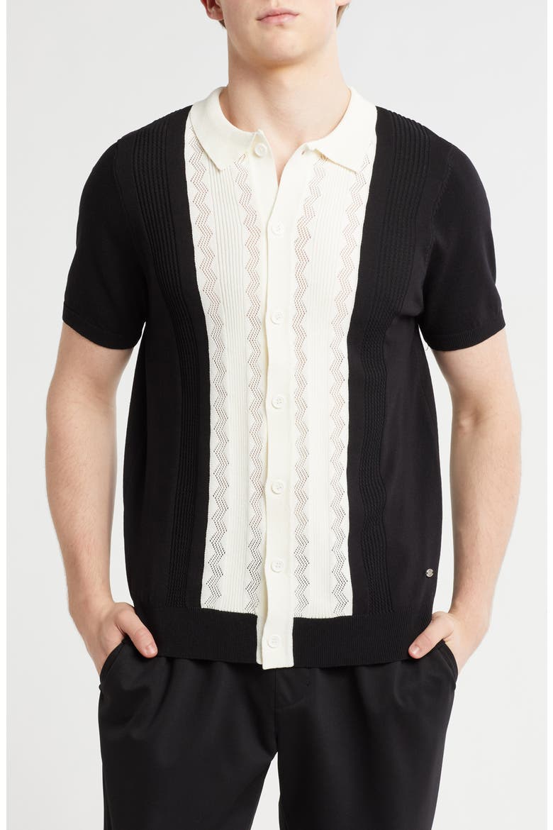 Textured Sweater Knit Polo, Main, color, BLACK