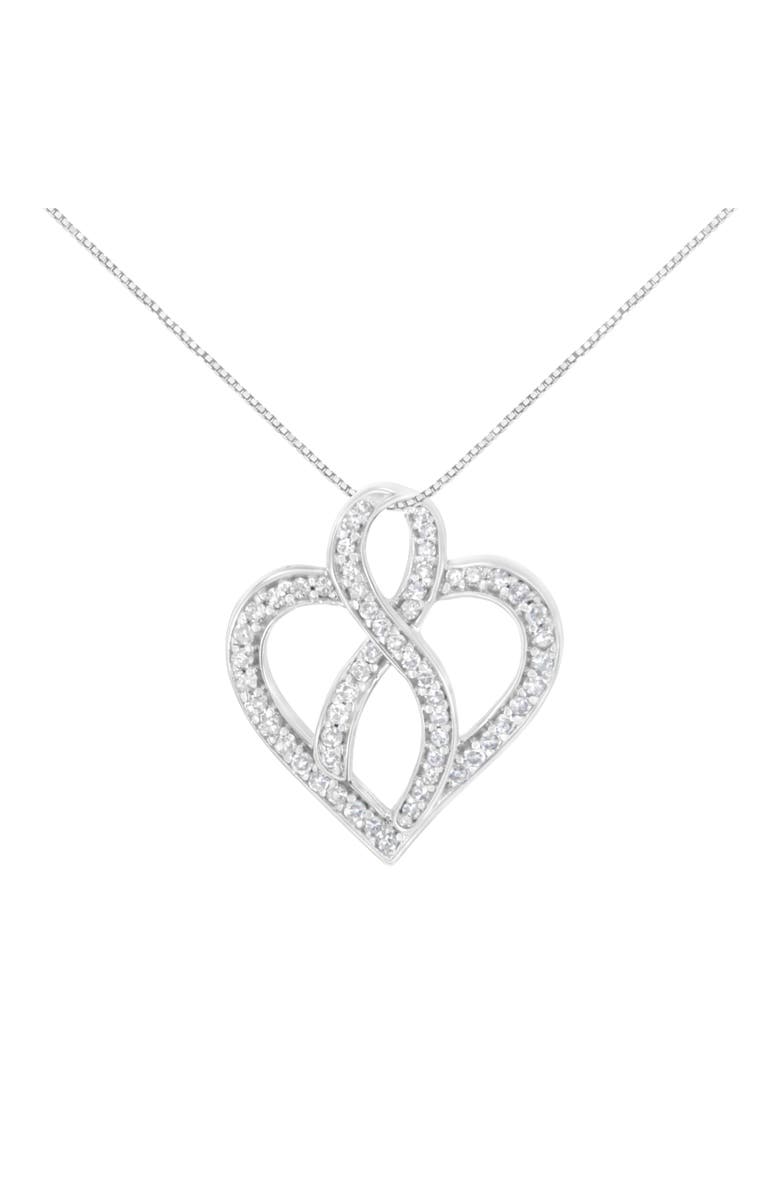 Haus of Brilliance 14K White Gold 1/4 cttw Round Cut Diamond Heart and Ribbon Center Pendant Necklace, Main, color, White
