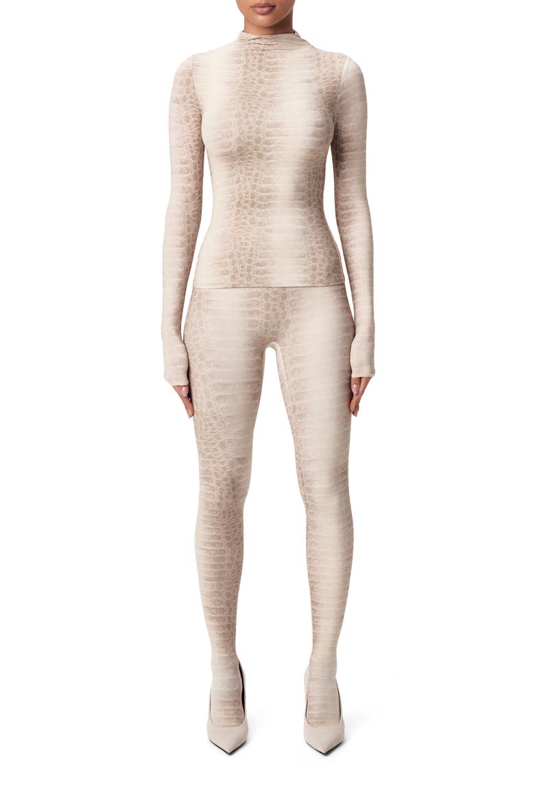 Print Turtleneck Top, Alternate, color, BONE CROCODILE