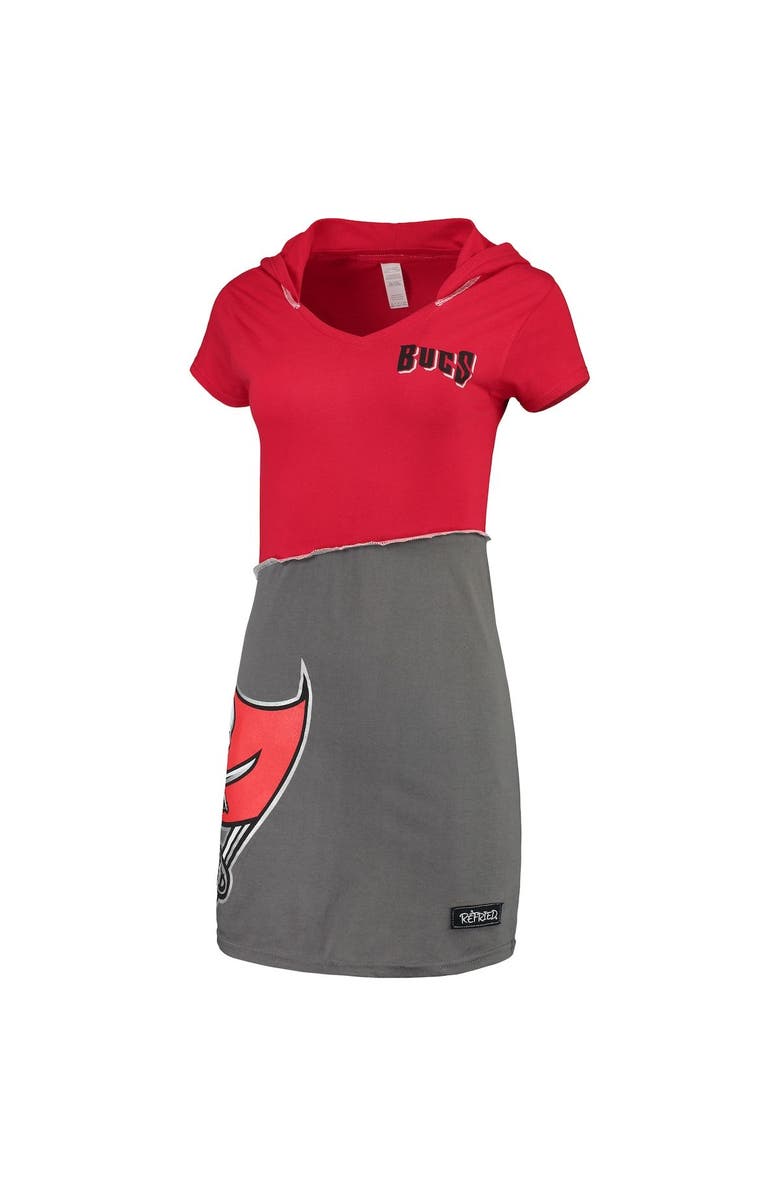 REFRIED APPAREL Women's Refried Apparel Red/Pewter Tampa Bay Buccaneers Sustainable Hooded Mini Dress, Alternate, color, 