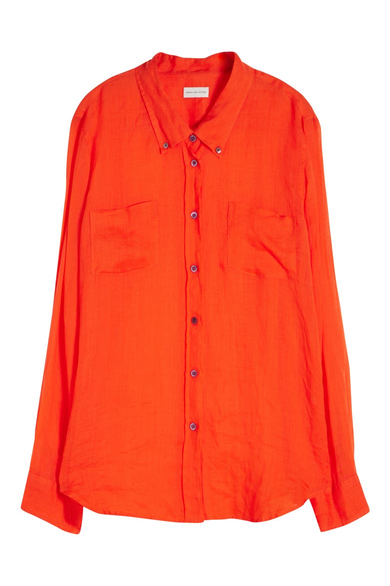 Cheers Ramie Mousseline Button-Down Shirt, Alternate, color, RED