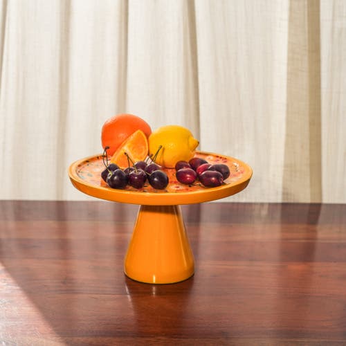 Mela Artisans Sunburst Bloom Inlay Yellow Cake Stand In Yellow