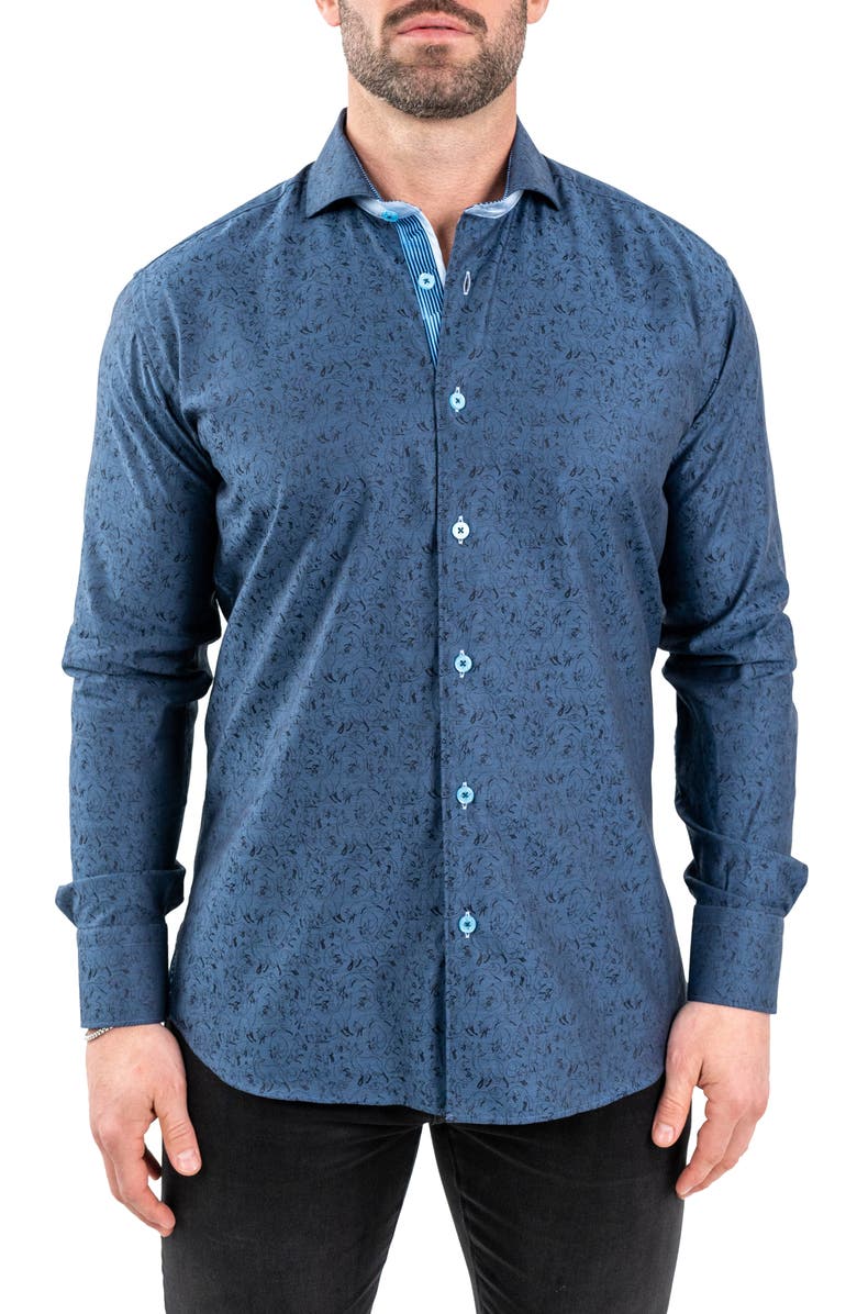 Maceoo Einstein Jacqfoxtrot Navy Button-Up Shirt, Main, color, Blue