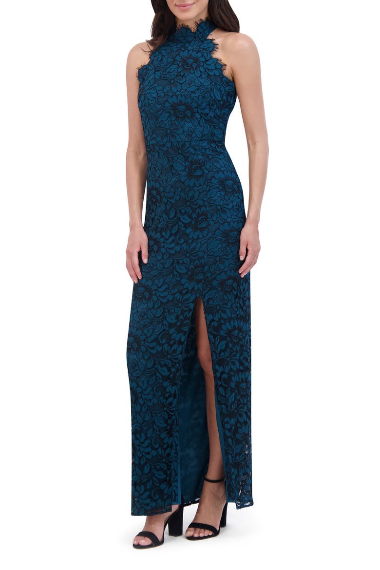 Floral Lace Mock Neck Gown, Alternate, color, PEA