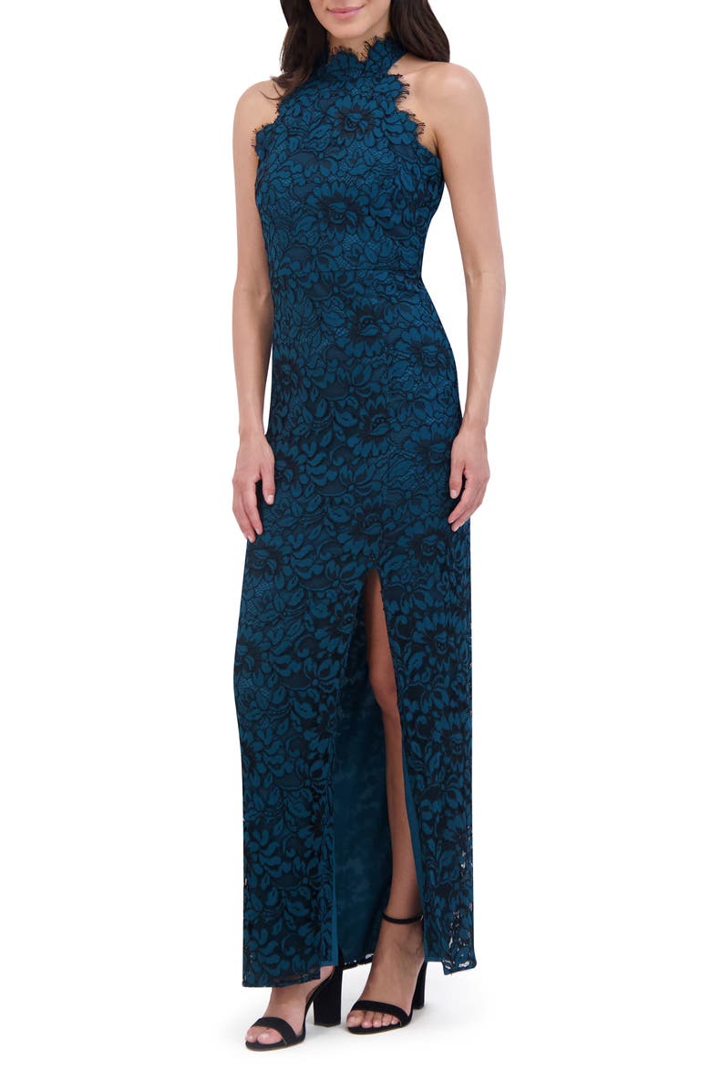Eliza J Floral Lace Mock Neck Gown, Alternate, color, 