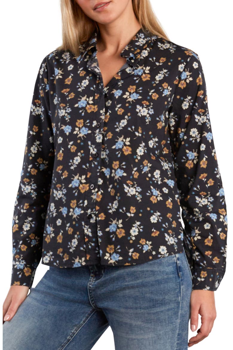 Cotton Blend Button-Up Shirt, Alternate, color, BLACK RETRO ROSE