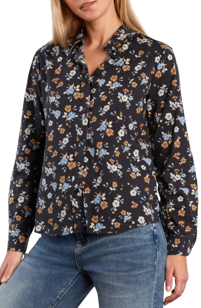 Billy T Cotton Blend Button-Up Shirt, Alternate, color, Black Retro Rose