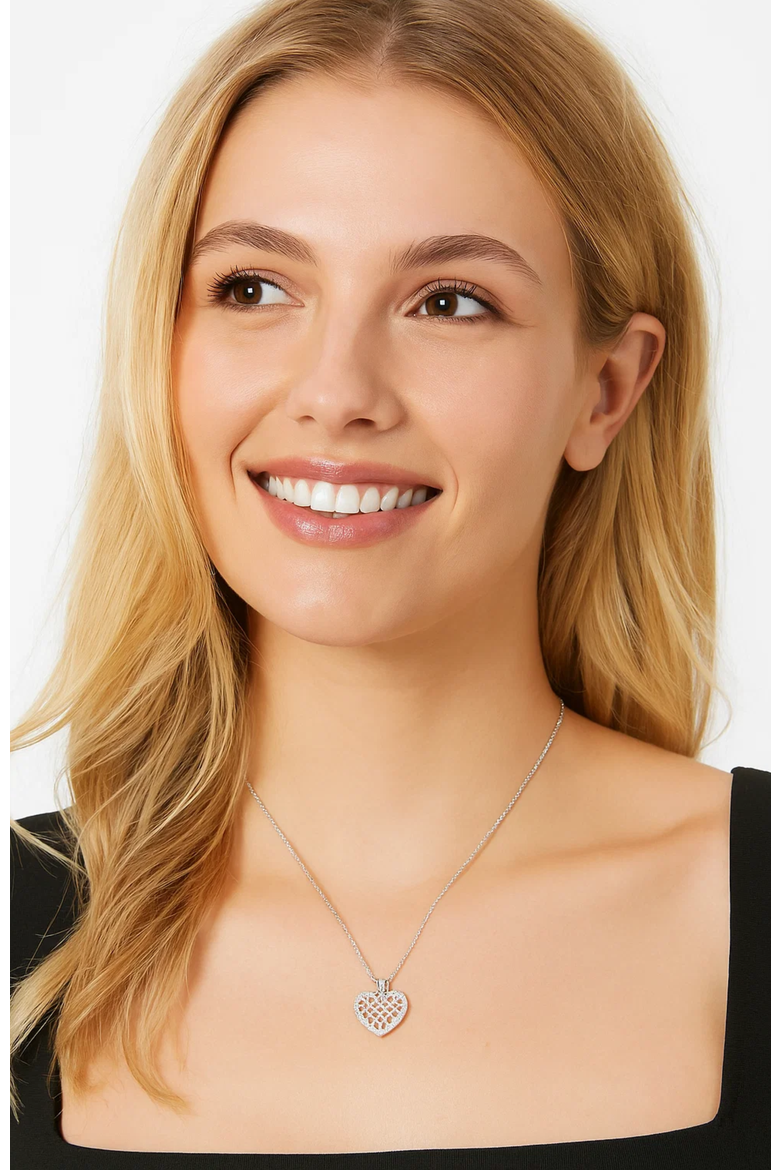 Crystal Heart Necklace, Alternate, color, Silver