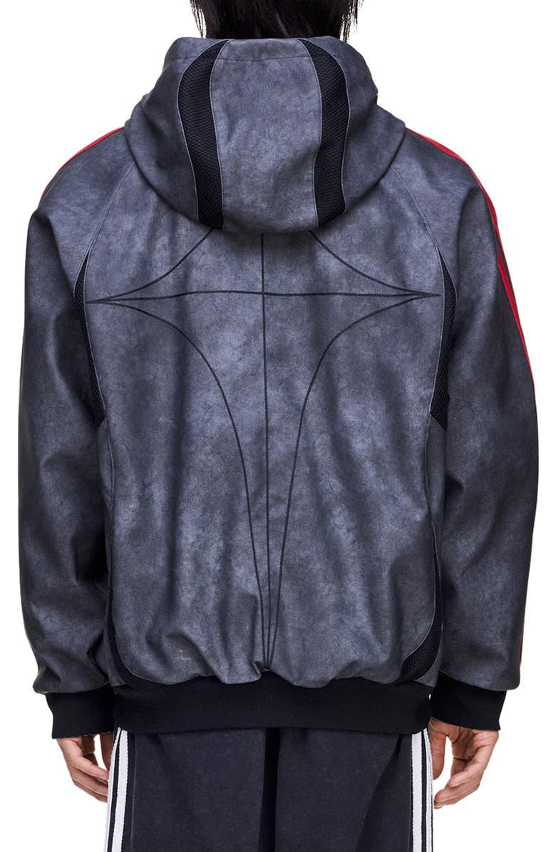 adidas Mesh Inset Faux Leather Bomber Jacket, Alternate, color, Black/ Antique Silver