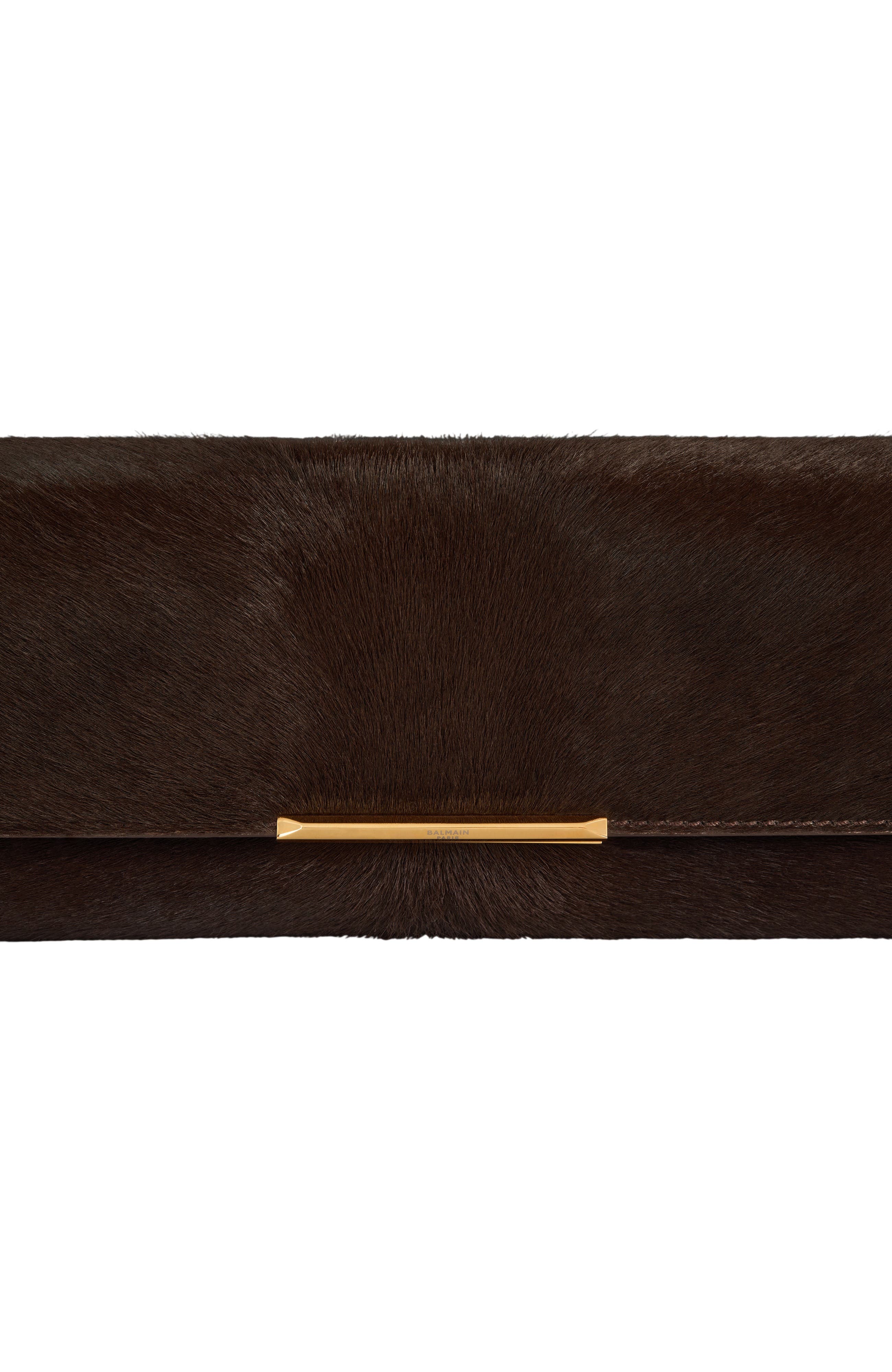 Long Clutch Bag in Pony-Effect Leather, Alternate, color, dark brown