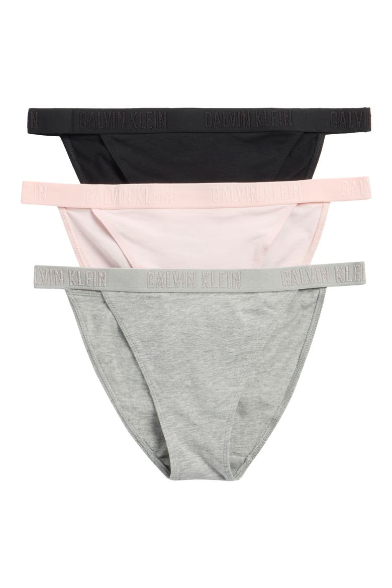 Monochrome 3-Pack String Bikinis, Main, color, BLACK/ GREY HEATHER/ PINK