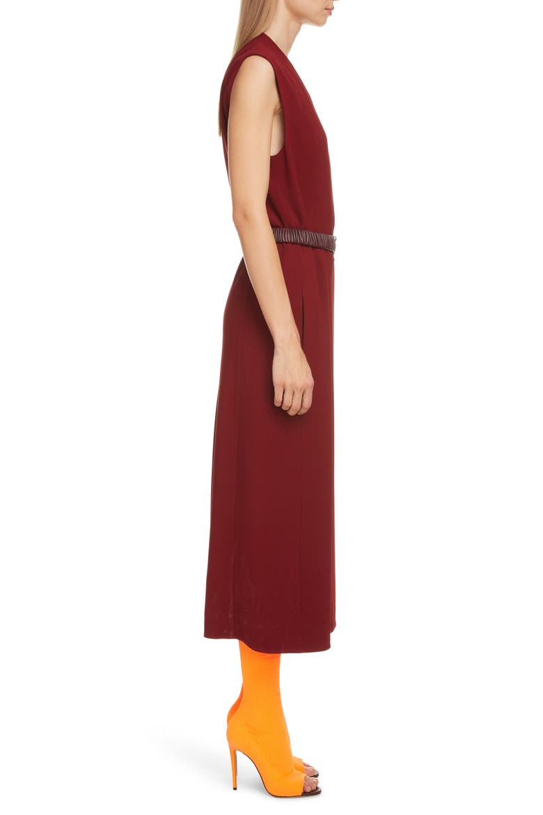 Surplice Midi Dress with Leather Belt, Alternate, color, BORDEAUX