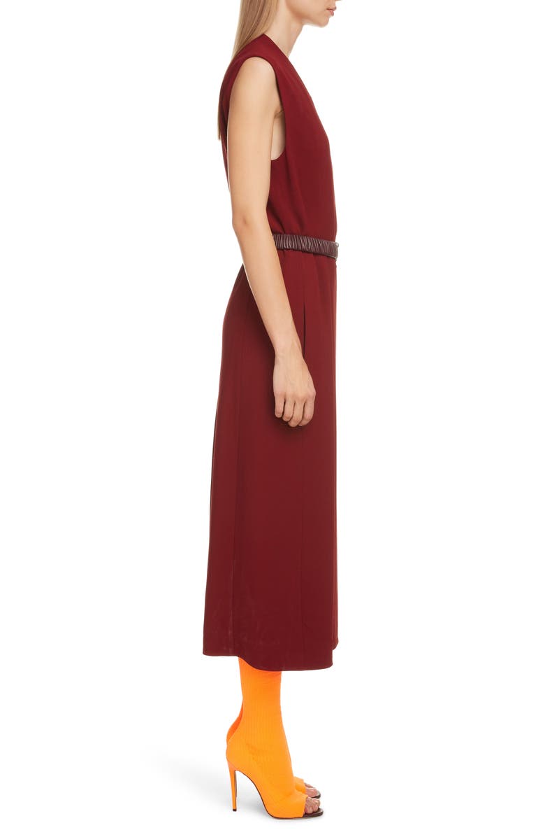 Victoria Beckham Surplice Midi Dress with Leather Belt, Alternate, color, 