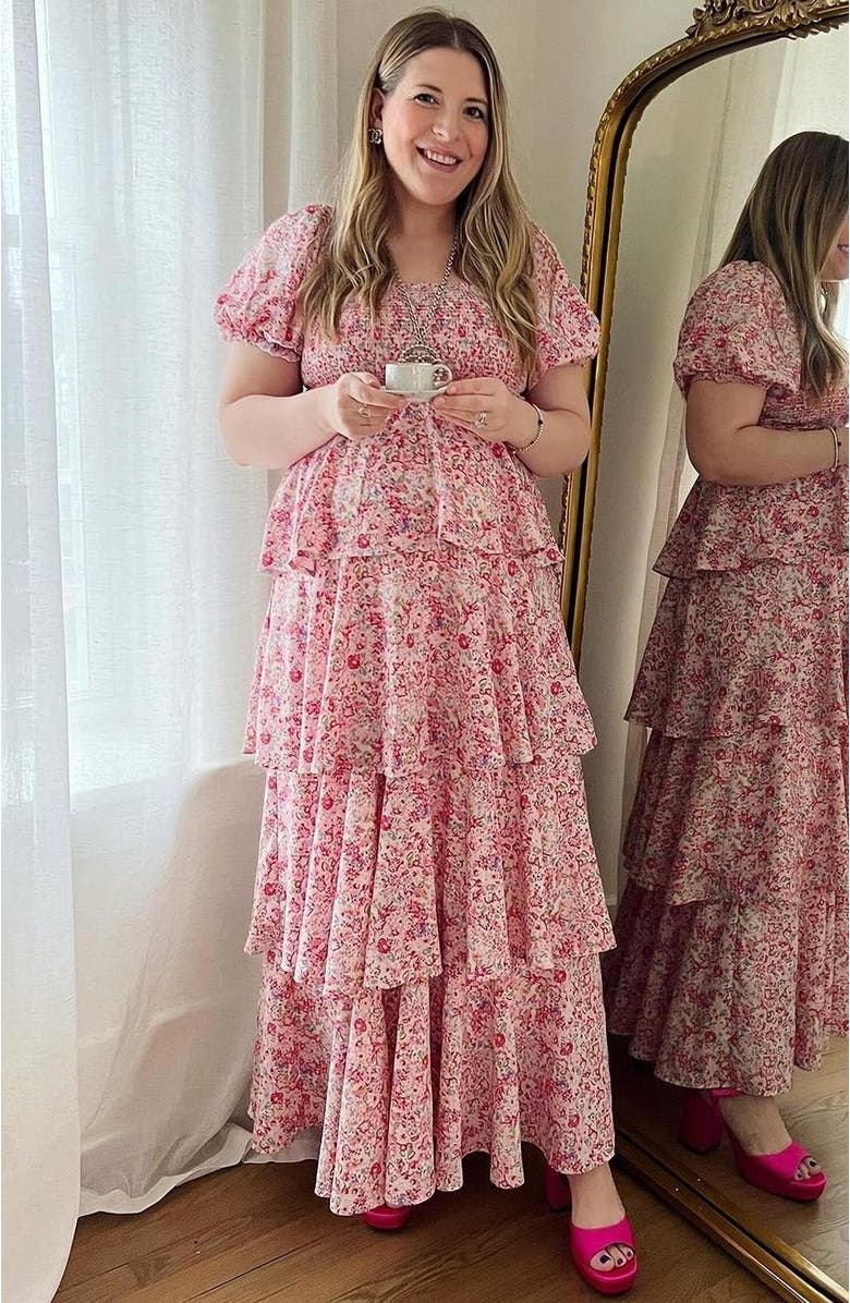 PinkBlush Floral Square Neck Ruffle Layered Maxi Dress, Alternate, color, Pink