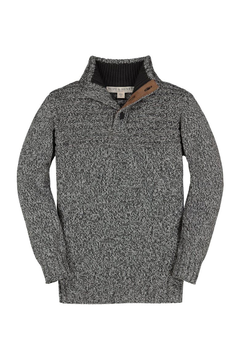 Baby Boys' Mock Neck Button Placket Sweater, Infant, Main, color, Charcoal Marl Rib Yoke