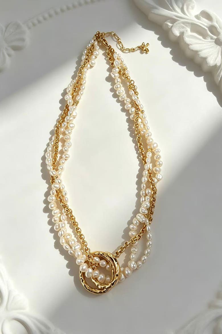 Nina Multi-Strand Pearl Necklace, Alternate, color, Gold