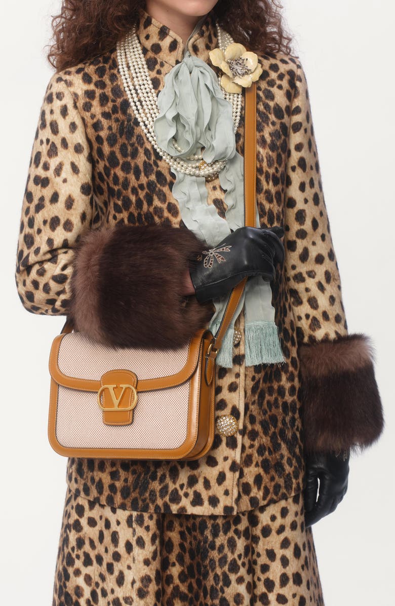 Valentino Garavani 9TO5 Canvas & Leather Shoulder Bag, Alternate, color, Natural/ Tabacco