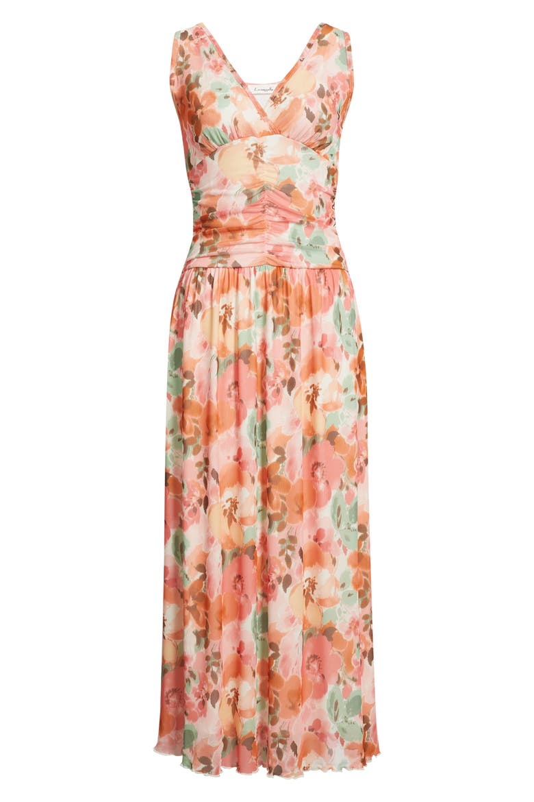 Floral Ruched Mesh Maxi Dress, Alternate, color, BLUSH