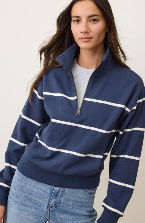 Marine Layer Cloud 9 Fleece Stripe Half Zip Sweatshirt In Blue