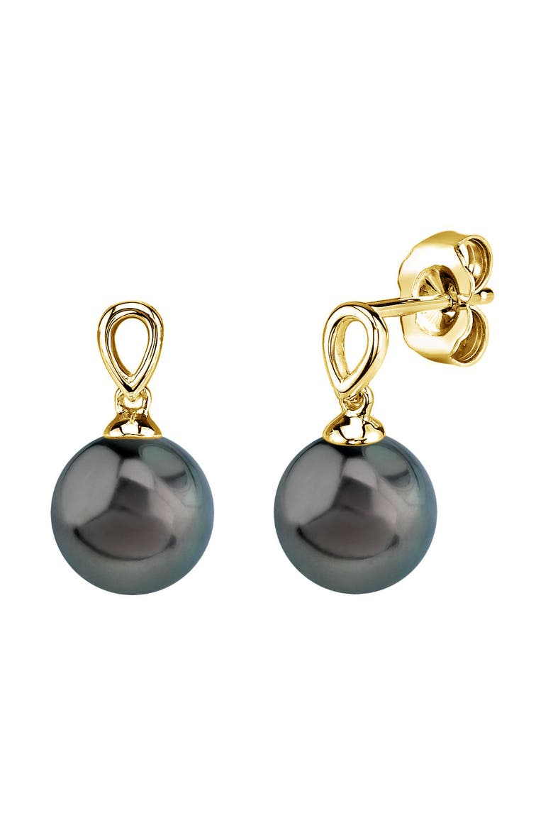Tahitian South Sea Pearl Sherry Earrings, Main, color, Yellow Gold