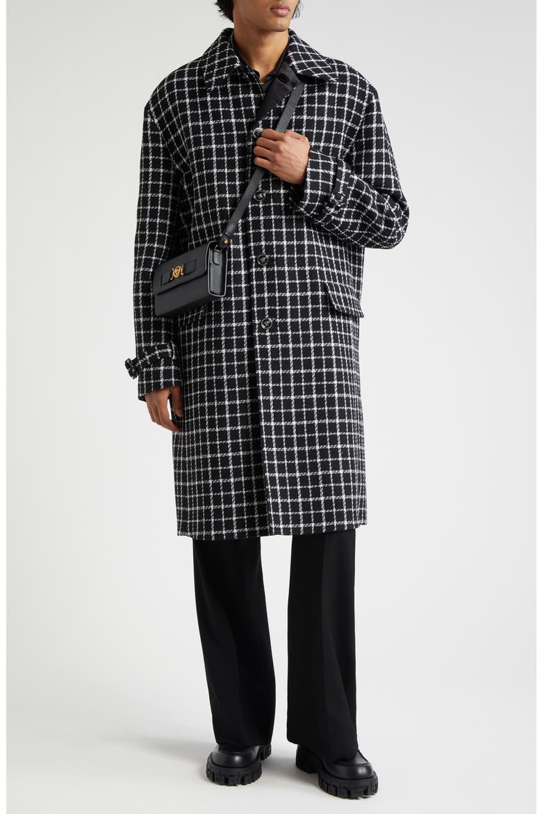 Windowpane Check Wool Blend Coat, Alternate, color, BLACK WHITE