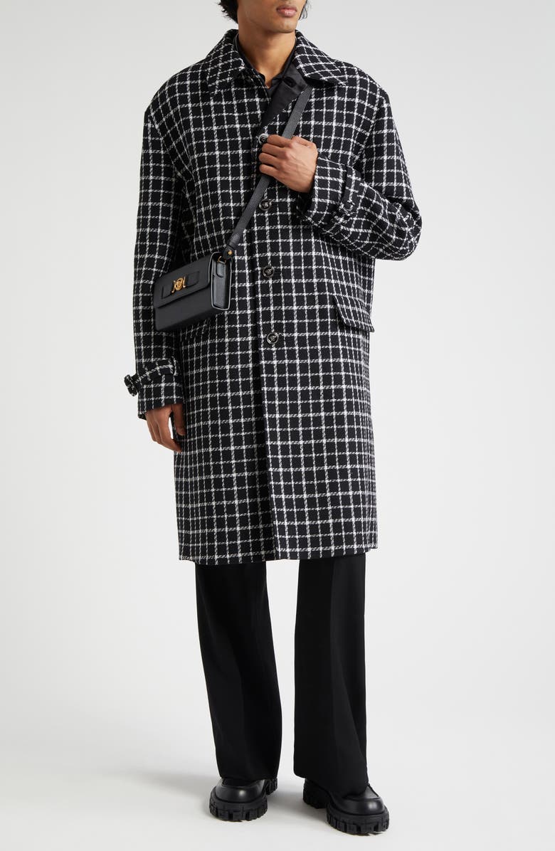 Versace Windowpane Check Wool Blend Coat, Alternate, color,