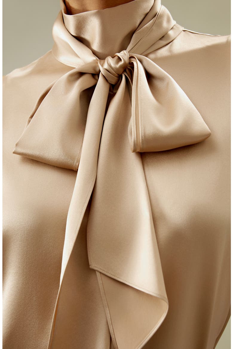 Women's Sleeveless Tie-Neck Silk Blouse, Alternate, color, Light Camel