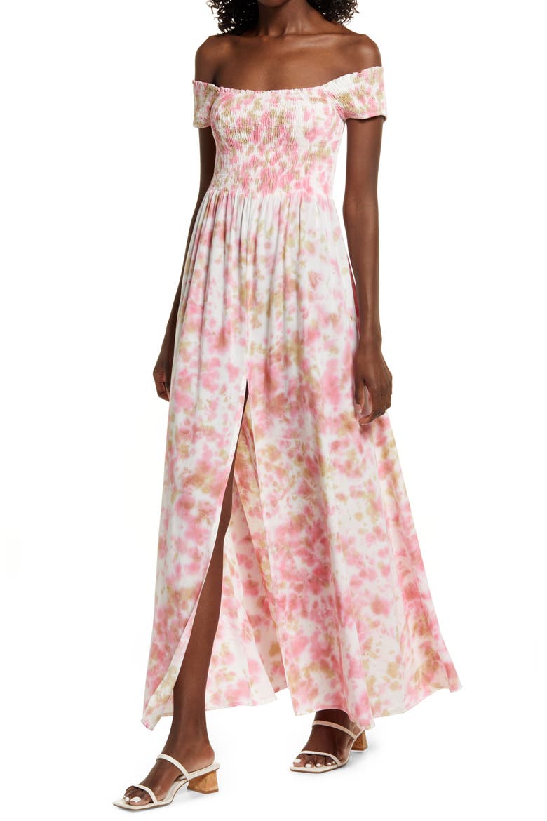 Leia Off the Shoulder Maxi Dress, Main, color, PINK MULTI