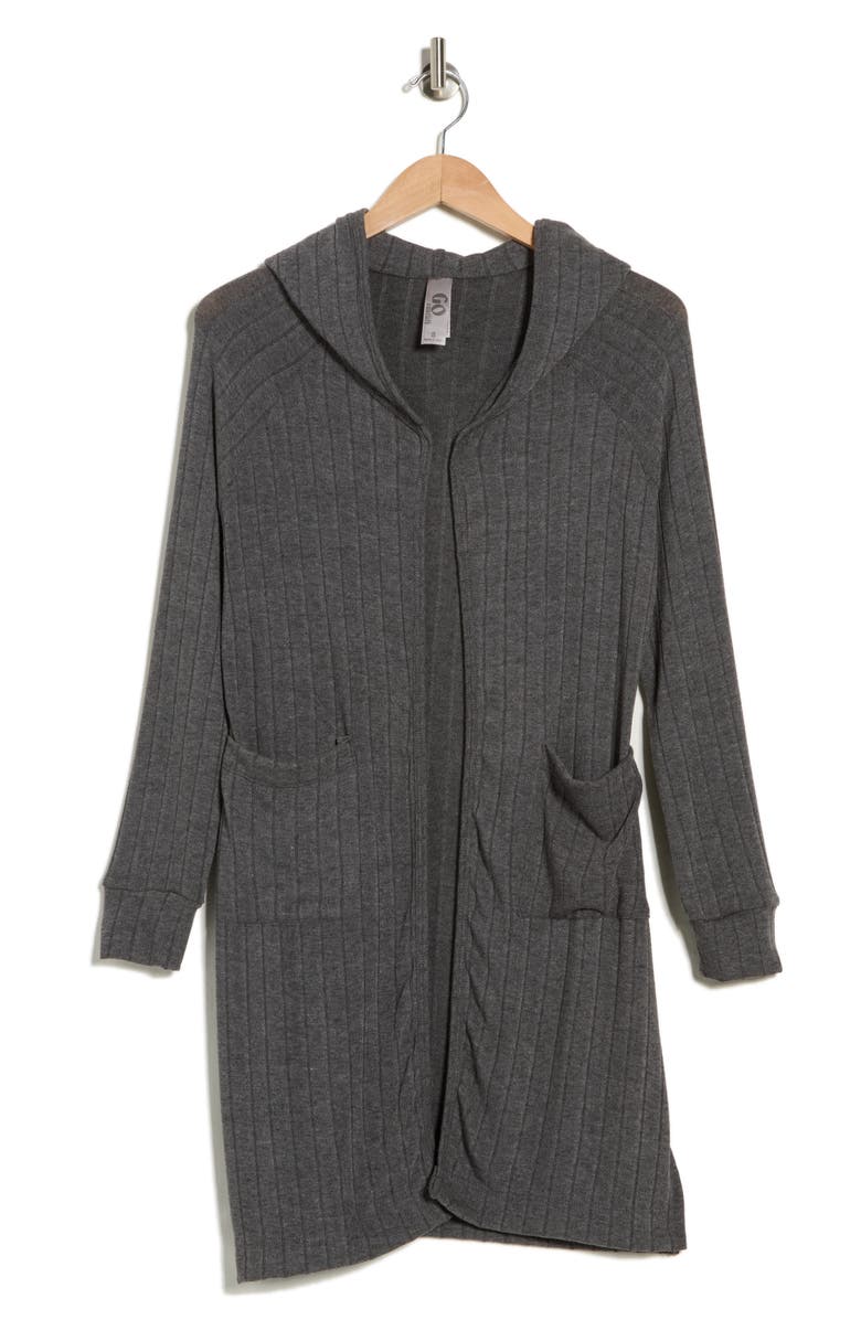 GO COUTURE Hooded Sweater Cardigan, Alternate, color, Dark Dull Gray