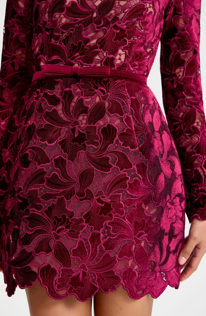 NADINE MERABI Lydia Floral Lace Long Sleeve Minidress, Alternate, color, Burgundy