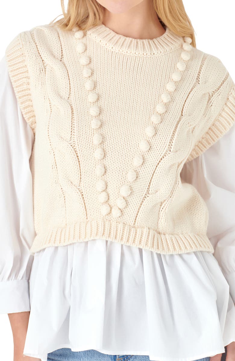 English Factory Mixed Media Cable Stitch Sweater, Alternate, color, Cream/ White